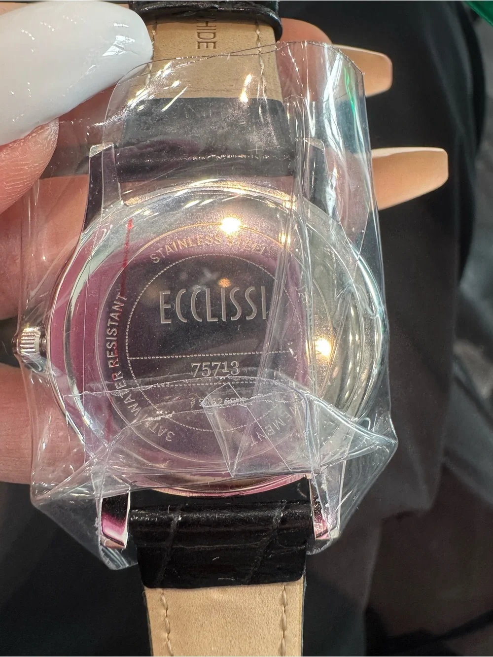 Ecclissi Facets Silver Watch Red Garnet Crystal Bezel Textured Dial Black Band